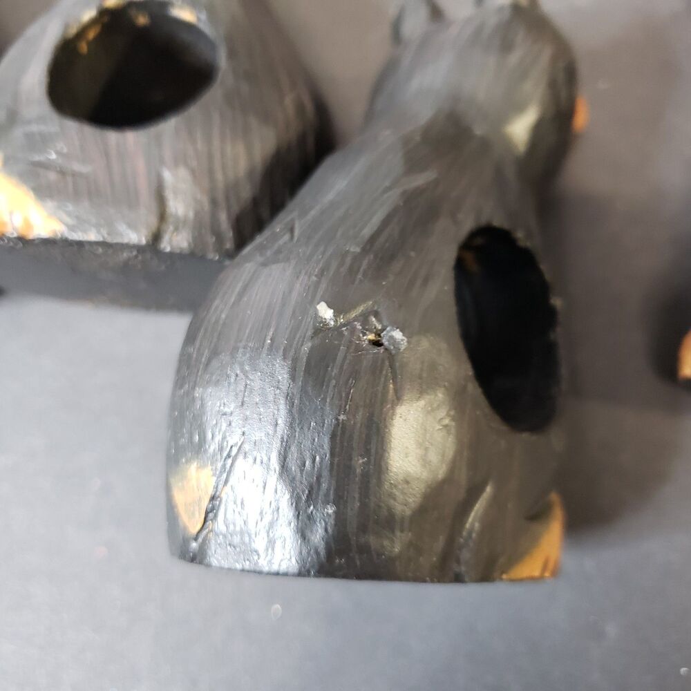 Farmhouse Primitive Hand Carved Wooden Black Bear Napkin Holders Rings Set of 4 - Picture 3 of 9